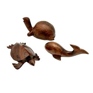 Hand Carved Wood Seascape Figurines Set of 3